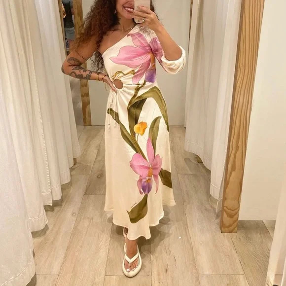 SOLD - FARM Rio One-Shoulder Dress Floral Design Size S - Picture 2 of 10